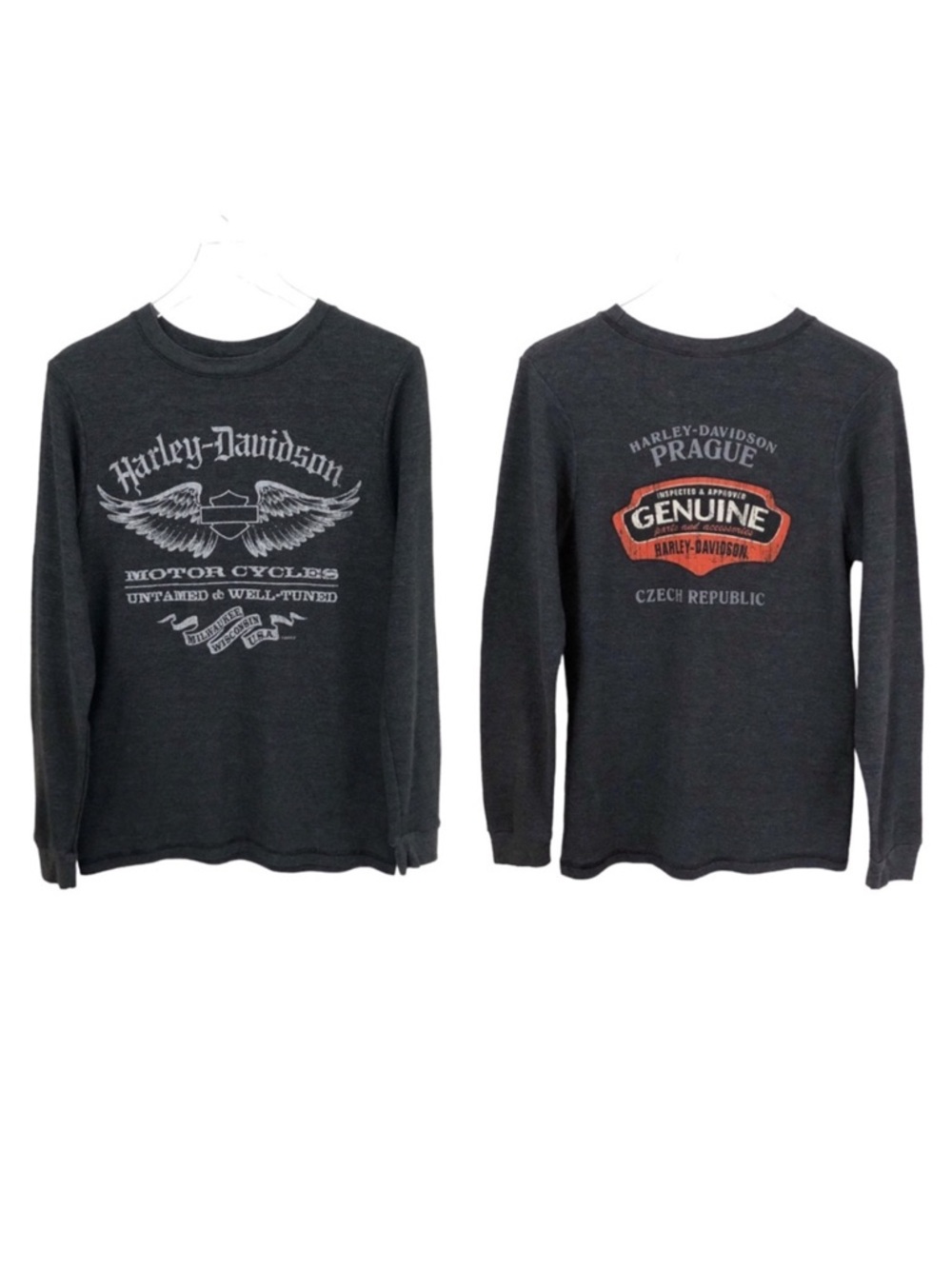 Harley-Davidson | Y2K Prague Czech Republic Gray Waffle Knit Long Sleeve